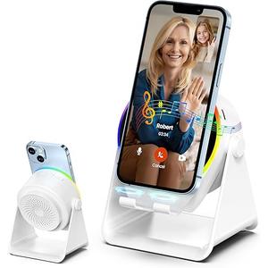 Dohelly Wireless Induction Audio Bluetooth Speaker, 4 in 1 Phone Stand Speakers Amplifier with Colorful Ambient Light,360° Adjustable Holder for Tablet iPhone Android, Gifts for Men Women TeensWhite