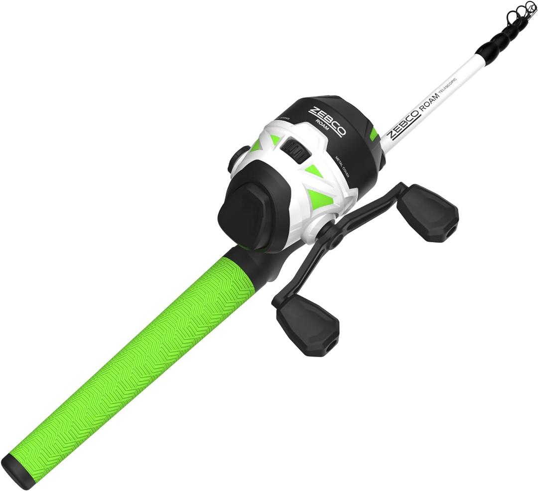 Zebco Roam Spincast Reel and Telescopic Fishing Rod Combo, Extendable 18.5-Inch to 6-Foot Telescopic Fishing Pole with ComfortGrip Handle, QuickSet Anti-Reverse Fishing Reel, Green