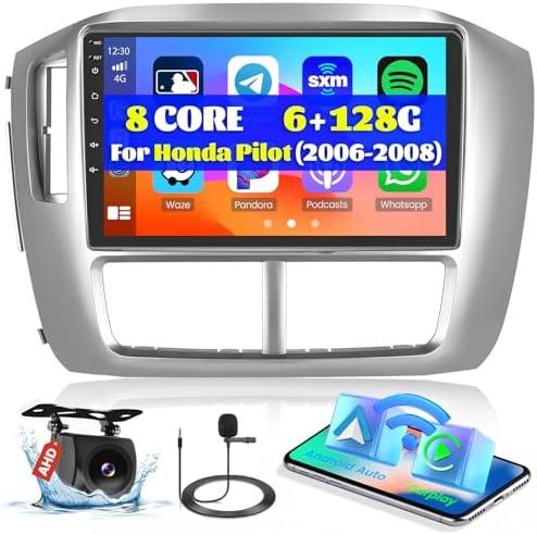 [8 Core+Android 15] 6+128G Car Stereo for Honda Pilot 2006 2007 2008, Wireless Carplay Android Auto, 9 Inch IPS Touch Screen Car Radio Bluetooth 5.0 GPS SWC FM RDS 5G WiFi DSP Free AHD Cam
