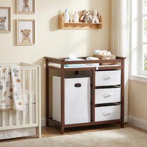 GarveeHome Modern Baby Changing Table with Laundry Hamper & 3 Drawers