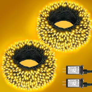 2 Pack Christmas Lights Outdoor, Total 200FT 600LED String Lights for Outside Waterproof with 8 Modes, Warm White Fairy Twinkle Lights Green Wire for Indoor Room Patio Garden Party Holiday Decorations