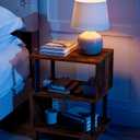 Frylr Small Side Table, End Table and Nightstand with 3-Tier Wood Shelves, Sturdy Metal Frame with 44 LBS Capacity per Shelf, Easy to Assemble for Living Room or Bedroom,Rustic Brown