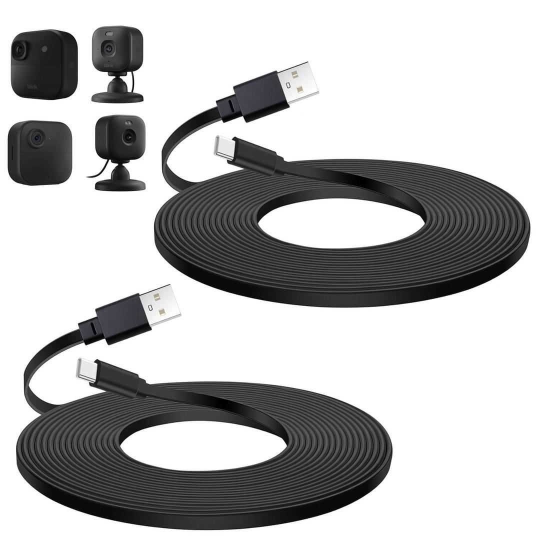 2Pack 25FT Power Cable Only work for Blink Outdoor 4(4th Gen),Blink Mini2,Blink Outdoor 2K+,Flat Type C Extension Cable Continuously Charging Your Blink Cam,Long USB C Cable (Not Micro USB Adapter)