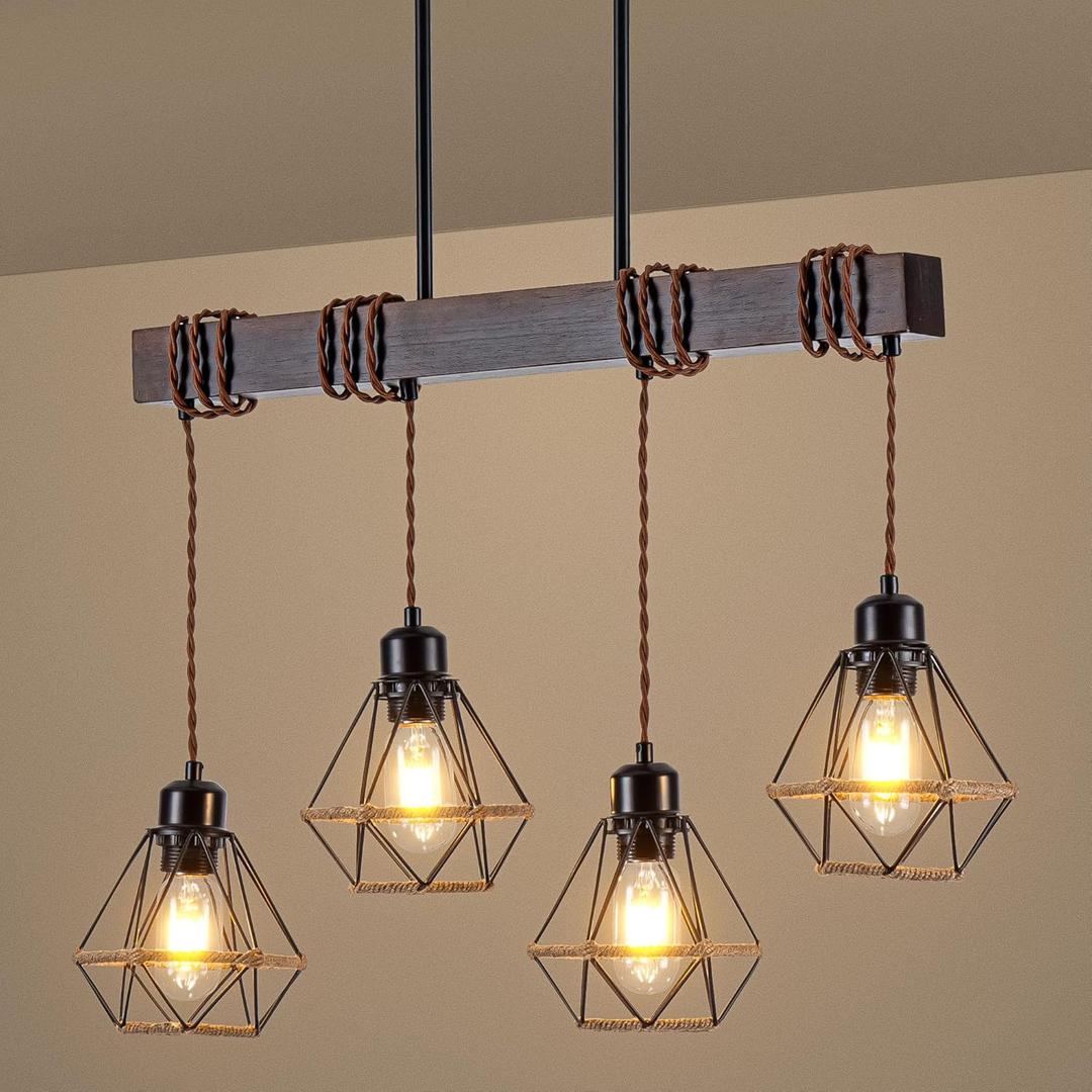 4 Light Kitchen Island Lighting, Farmhouse Chandeliers for Dining Room Light Fixtures Over Table, Modern Wood Pendant Lights Kitchen Island with Metal Lampshade 4 Light Kitchen Island Lighting, Farmhouse Chandeliers for Dining Room Light Fixtures Over Table, Modern Wood Pendant Lights Kitchen Island with Metal Lampshade