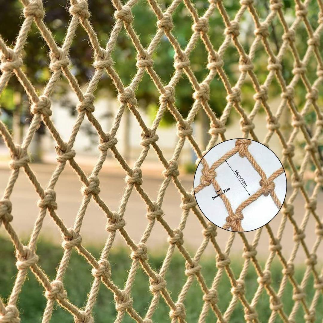 KACQIHTU Hemp Rope Net Child Safety Net Rope Fence Stairs Balcony Railings Garden Playground Safety Protection Rope Netting Climbing Net for Kids (6.6X6.6ft, 8mm/10cm)