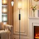 Set of 2 Dimmable Floor Lamps for Living Room with 2 Remotes and Foot Switch, 64.4Modern Standing Tall Lamp, Corner Lamp for Bedroom, Bulb Included, 3000K-6500K, Beige Shade E06LDP205W1