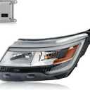 Chrome Bezel LED Headlights Compatible with 2016-2019 Ford Explorer | w/DRL Halogen Model Headlamp Front Light Assembly W/LED control module With bulb Left Driver Side FB5Z13008N