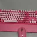 Wireless Keyboard and Mouse Combo, Cute Hot Pink Full-Size Retro Typewriter Keyboard with Round Keycaps, Magnetic Wrist Rest, Tilt Legs, 2.4GHz Cordless for Mac, Windows PC, Laptop, SABLUTE CK23