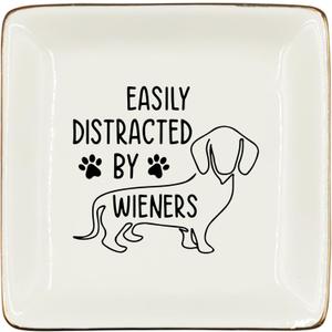 WODMIS Wiener Dog Ceramic Jewelry Tray, Dachshund Mom Gifts, Dachshund Ring Trinket, Christmas & Birthday Gift for Women Dog Lovers