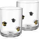 Maxdot 2 Pcs Graduation Icon Juice Glasses Wine Stemless 14oz Congrats Grad Cap Double Icon Cocktail Glass for Class of 2025 Party Favors Supplies(Gold)