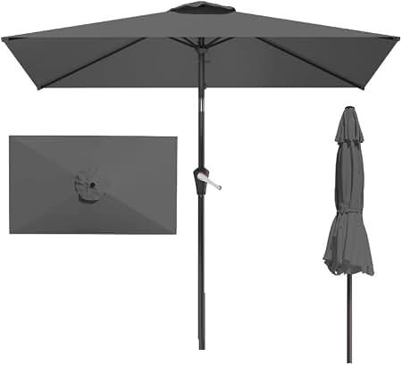 Patio Kingdom 6.5' x 10' Rectangular Patio Umbrella Large Outdoor Market Umbrella w/UV Protection, Push Button Tilt and Crank Lift, Rectangle Table Umbrella for Garden, Deck, Pool, Patio, Light Gray