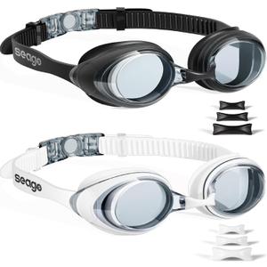 Seago 2 Pack Swimming Goggles Anti-fog Anti-UV Silicone Swim Goggles Adult Women Men (Black)