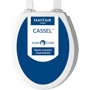 Mayfair Cassel Slow Close Toilet Seat, Easy Clean, Non Slip Premium Wood Seat, Easy Install, Round, White