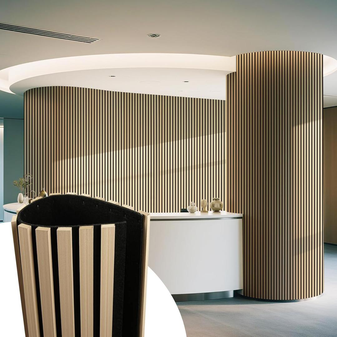 Art3d 2-Pack Acoustic Wood Slat Wall Panel with Roll-Flat Design - 95.3 x 23.8 Inch Sound Absorbing Panels for Living Room Columns Corridor Curved Wall Decor, Oak