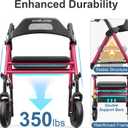 HOMLAND Foldable Rollator Walkers with Seat for Seniors, 8'' Big Wheels, 350 lb. Weight Capacity, Adjustable Handles and Seat Height, Lightweight Rolling Walker, Red