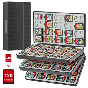 iPLYGAM Switch Game Case for Nintendo Switch 2/Switch/OLED/Lite with 120 Slots and 240 Memory Micro SD Card Storage, Portable Travel Switch Game Holder Organizer, Game Card Protective Festival Gift (Square Stripes Black)