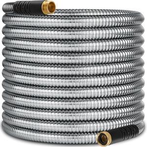 50 ft Stainless Steel Garden Hose - 2026 New Upgraded Metal Water hose - Flexible Water Hoses Pipes with Latex Core, 3/4" Solid Brass Connector - No-Expandable Watering Garden Hoses