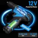 Cordless Drill Set, 12V Power Drill Kit with Battery and Charger, 3/8" Keyless Chuck, 25+1 Torque Setting, Built-in LED, Electric Driver Tool for Home DIY Projects (Blue)