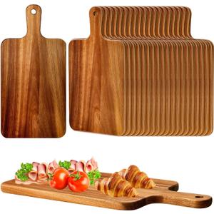 Nuenen 20 Pcs Wood Cutting Board with Handle 15.7 x 7.8 Inch Acacia Bamboo Wooden Serving Kitchen Chopping Boards for Pizza, Bread, Cheese, Charcuterie, Fruit, Vegetables(Acacia)