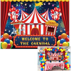 7x5ft Carnival Circus Backdrop Circus Tent Party Backdrop Carousel Ticket Booth Background Child Kid Boy Baby 1st Birthday Carnival Banner Photo Props Supplies
