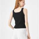florence by mills Women's Bright Side Peek-a-Boo Knit Button Up Tank Top (Black, L)