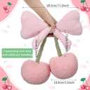 Beeveer Small Bow Cherry Throw Pillow Wool Cute Coquette Room Decor Decorative Throw Pillows Aesthetic Room Decor Bowknot Shaped Plush Cushions for Valentines Day Bedroom Sofa Couch(Pink)