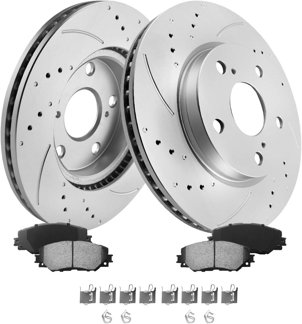 MOTOREVO Front Geomet Brake Rotors Kit for RAV4 [2006-2018 with 2 Row Seating, NOT 3 Row] [2013-2018 ONLY LE] [275mm10.8in] Automotive Replacement Coated Brake Discs and Ceramic Brake Pads