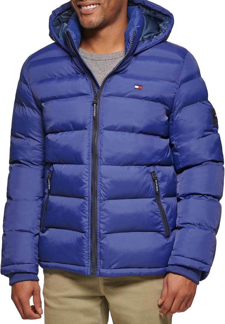 Tommy Hilfiger Men's Hooded Puffer Jacket (Standard and Big & Tall) (Medium, Royal Blue)