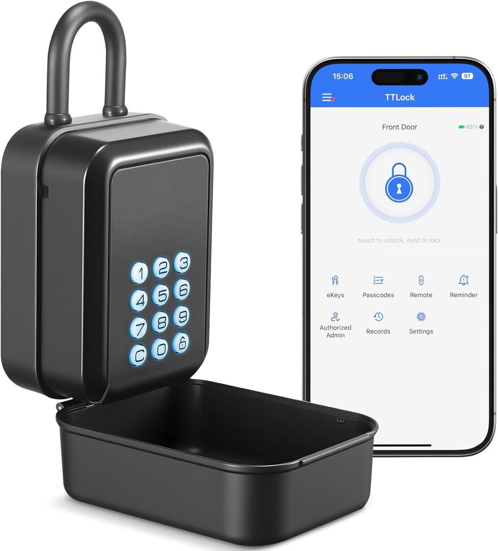Smart Key Lock Box Electronic Bluetooth Lock Box with APP Control & PIN Code Types,Share eKey Lock Box for Airbnb Realtor House Office with Removable Shackle