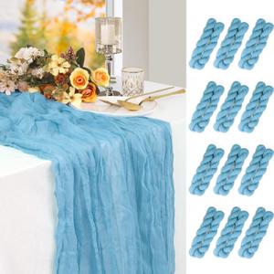 12 Pack Baby Blue Cheesecloth Table Runner - 10 ft, Light Blue Gauze, Rustic Cheese Cloth for Wedding, Thanks'giving, Party Decoration