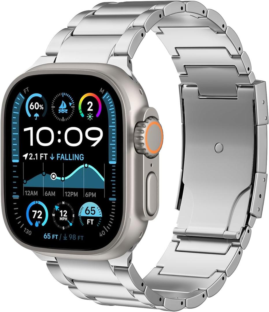 Upgraded Titanium Band Replacement Compatible with Apple Watch Band Ultra 3 Ultra 2/Ultra 49mm,iWatch Series 11/10 46mm,9/8/7 45mm,SE3/SE2/SE/6/5/4 44mm,3/2/1 42mm, Titanium Watch Band, Silver