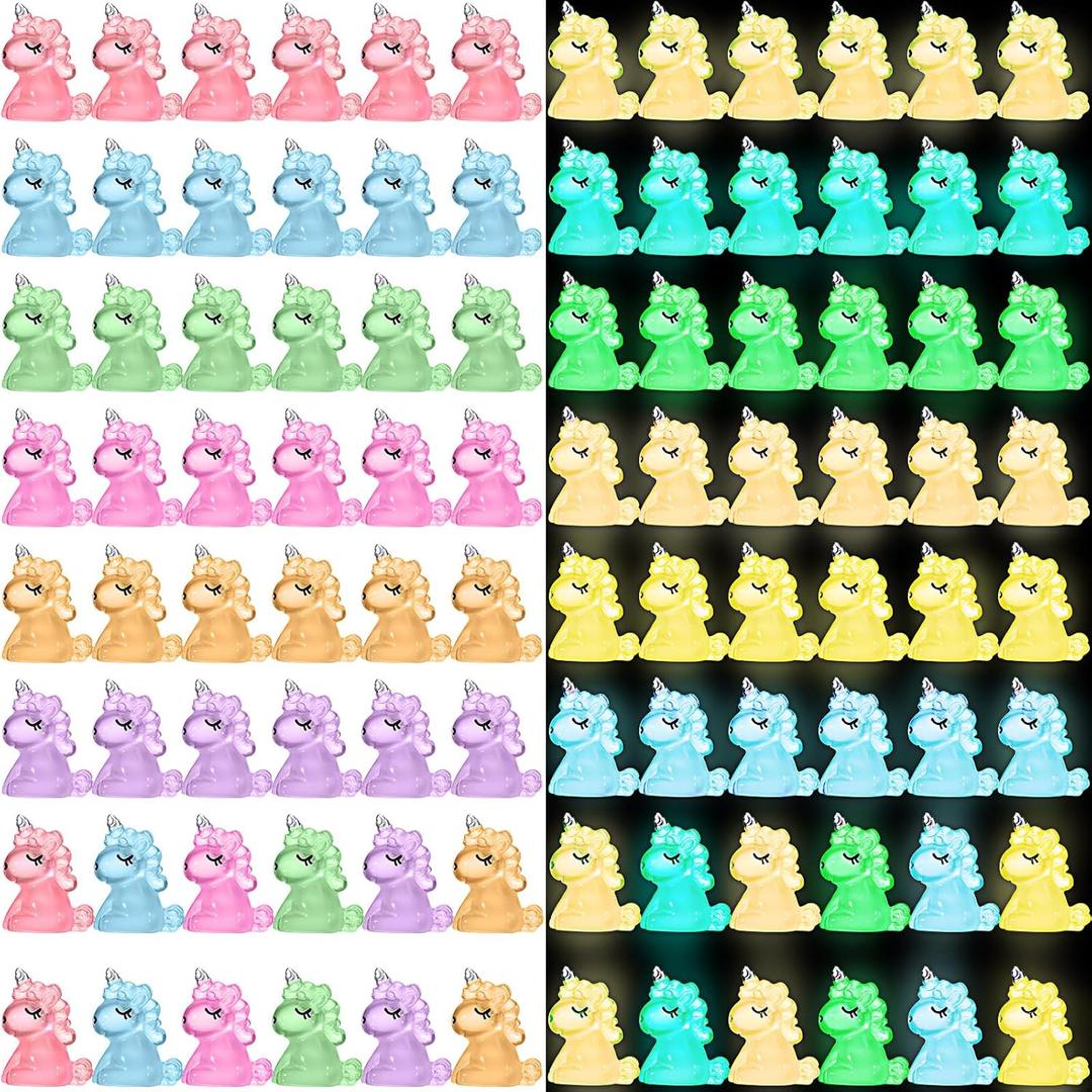 Liliful 96 Pcs Luminous Mini Resin Tiny Unicorn Glow in The Dark Miniature Figurines Mini Resin Animals Unicorn Figures for Moss Landscape DIY Craft Cake Topper Terrarium Dollhouse Supply