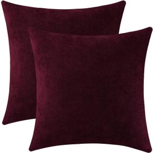 Jeneoo Burgundy Decorative Throw Pillow Covers Soft Chenille Comfy Solid Couch Cushion Case Decor (Set of 2, 20 x 20 Inches)