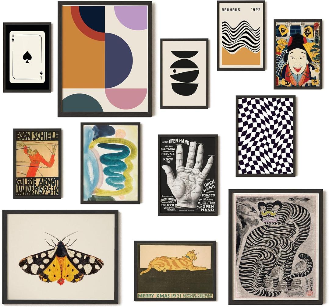 97 Decor Vintage Eclectic Wall Art Collage - Abstract Modern Art Prints For Wall Decor, Cool Funky Pictures Maximalist Paintings Retro Bauhaus Posters Set For Dorm Bedroom Home Decorations (Unframed)