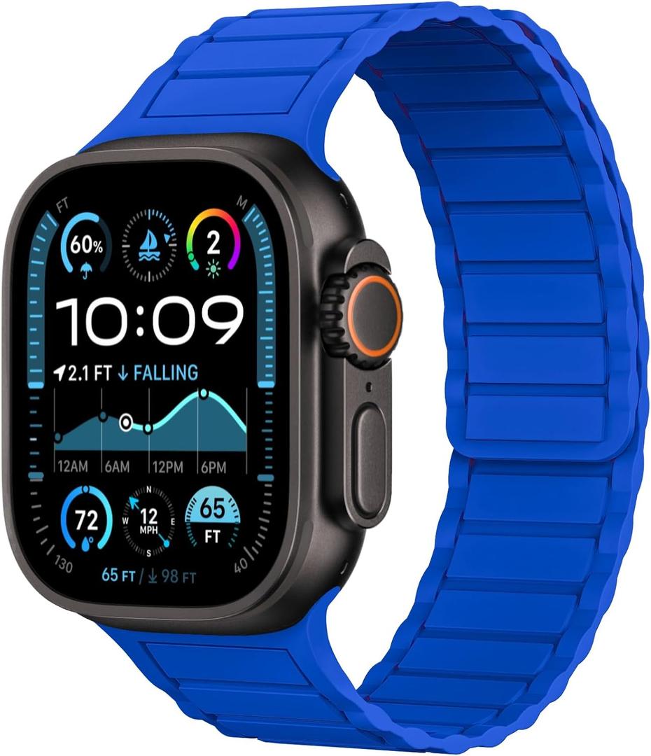 THWALK Magnetic Link Solo Loop Sport Silicone Bands Compatible with Apple Watch Ultra 3/2/1 49mm, Series 11/10 46/42mm, 9/8/7 45/41mm, SE 6/5/4 44/40mm, 3/2/1 42/38mm for Women Men (Klein Blue)