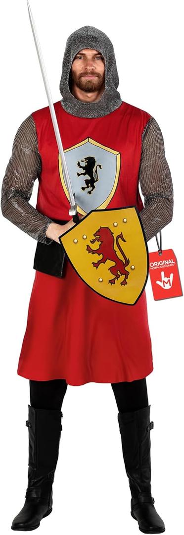 fun shack Knight Costume Men, Medieval Knight Costume Men, Mens Knights Costumes, Crusader Outfit, Halloween Costumes Adult (Medium, Red)
