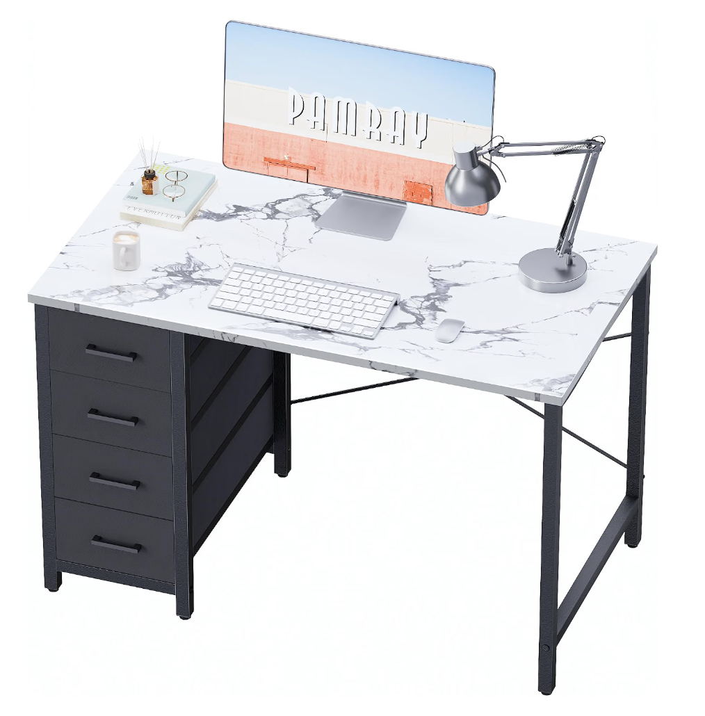 Pamray 32 Inch Computer Desk with 4 Drawers Small Office Desk for Home Bedroom Study Writing Simple Modern Computer Table White