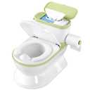 CheerTry 2-in-1 Toddler Potty Training Toilet - Larger Potty Chair & Detachable Training Seat for Boys & Girls Ages 1-3 with Flushing Sound, Wipes Storage, Toilet Paper Holder - Green