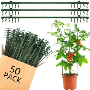 50 Pcs Stake Arms for Tomato Cage, 11 Inches Expandable Trellis Connectors with 6 Buckles Tomato Cage Trellis Connector for Tomato Cage, Climbing Plants Attach 11mm Diameter Plant Stake