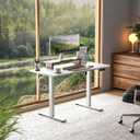 Veken 47.2 Inch Large Electric Standing Desk, Heights Adjustable, Sit to Stand Up, Work Home Office Computer Table for Study, Walking Pad, Writing, and Games, Wooden Desktop Desks, White, 47.223.6 Inch