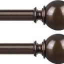 KAMANINA 2 Pack Curtain Rods 32 to 58 Inch (2.6-4.8ft), 7/8 Inch Single Heavy Duty Curtain Rods for Windows Adjustable Decorative Drapery Rod with Round Finials, Antique Bronze