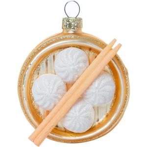 Set of 2 Blown Glass Chinese Soup Dumpling Ornament, Glass Dumpling Christmas Ornament, Xiao Long Bao Ornaments, Steamed Stuffed Buns Ornaments