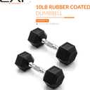 CAP 10 LB Rubber Coated Hex Dumbbell Weight, Rubber Hand Weights for Home Gym Strength Training, Chrome Handle, Pair