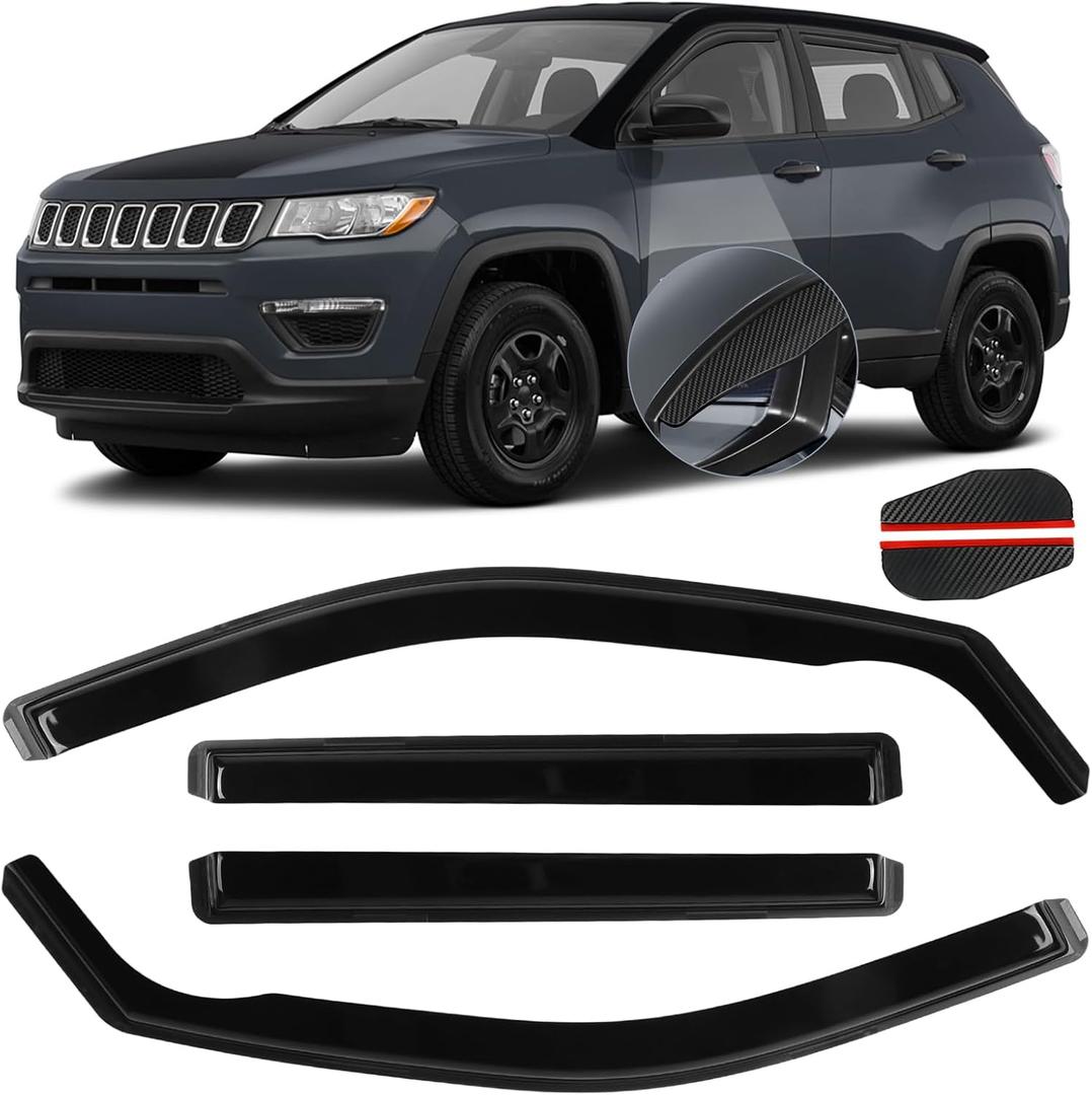 in Channel Window Visors for Jeep Compass 2017 2018 2019 2020 2021 2022 2023 2024, Rain Guards Exterior Car Accessories, Smoke Side Wind Deflectors Vent Shades Shield, 4PCS