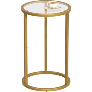 SAYGOER Round Side Table Small Gold End Table for Small Spaces 11.8" x 19.7" Narrow Couch Night Stand Modern Bedside Table for Living Room Bedroom, Easy Assembly