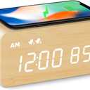 MOSITO Digital Wooden Alarm Clock with Wireless Charging, 0-100% Dimmer, Dual Alarm, Weekday/Weekend Mode, Snooze, Wood LED Clocks for Bedroom, Bedside, Desk, Kids (Bamboo)