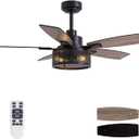 46 Inch Ceiling Fans with Lights and Remote Control, Farmhouse Ceiling Fan for Bedroom Living Room and Patio, Black Caged Ceiling Fan for Indoor and Outdoor