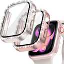 Goton 2-Pack Bling Case for Apple Watch Series 11/10 Screen Protector 42mm, Women Glitter Diamond Rhinestone Bumper Face Cover for iWatch Accessories 42 mm (StarlightRose Gold)