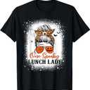 One Spooky Lunch Lady Halloween Fall Messy Bun Sunglasses T-Shirt S