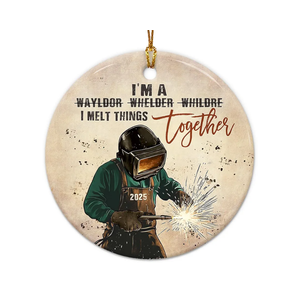 Welding Christmas Ornament 2025 - Patriotic Welder Gift for Men, Ironworker, Metal Worker - Welder Ornament for Men, Women, Dad, Brother, Husband, Ceramic Blue Collar Pride Holiday Decor Gifts